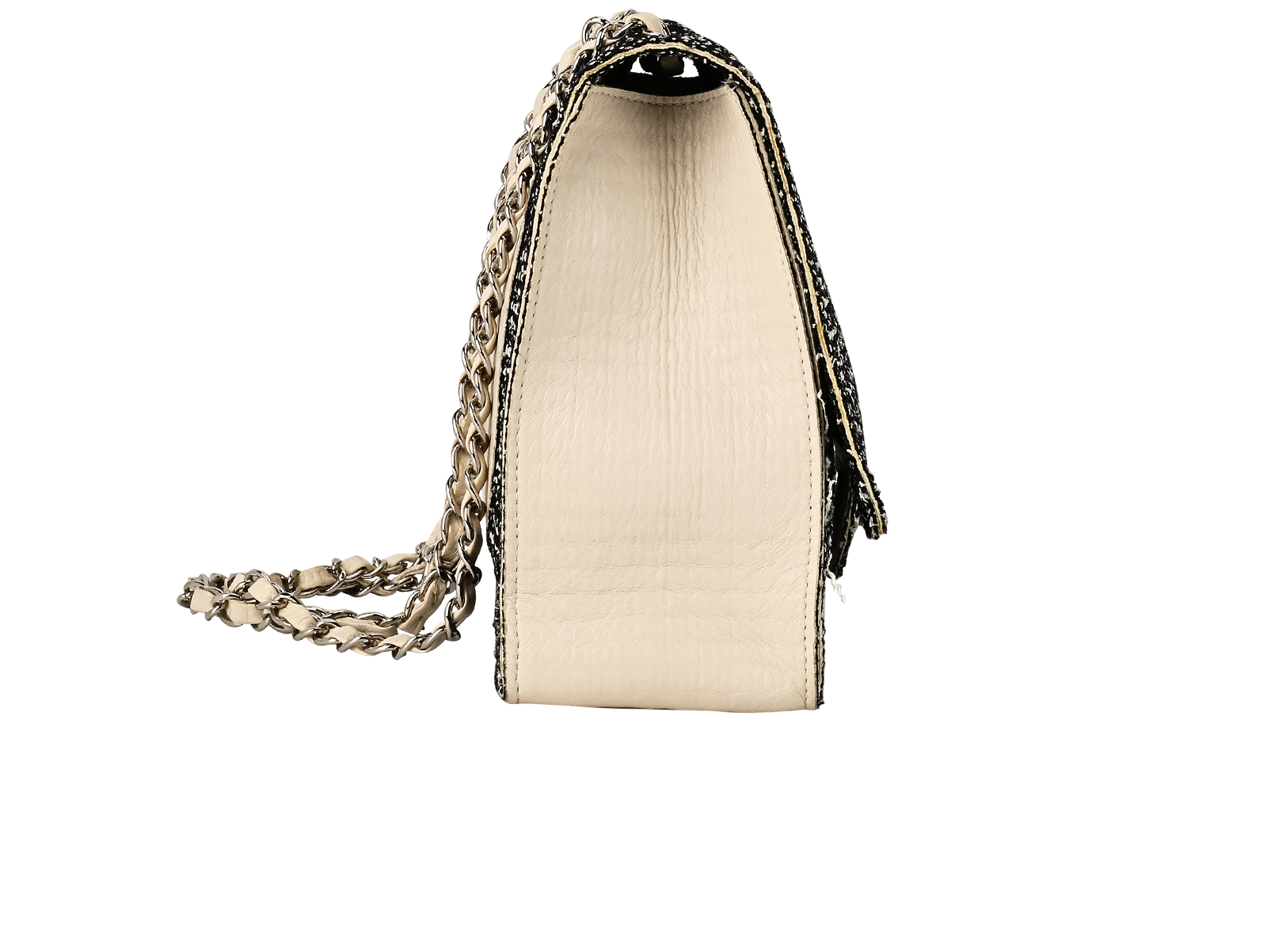 Tweed Soft Single Flap, &pound;850, Handbags, Black/White, Fabric, Side view